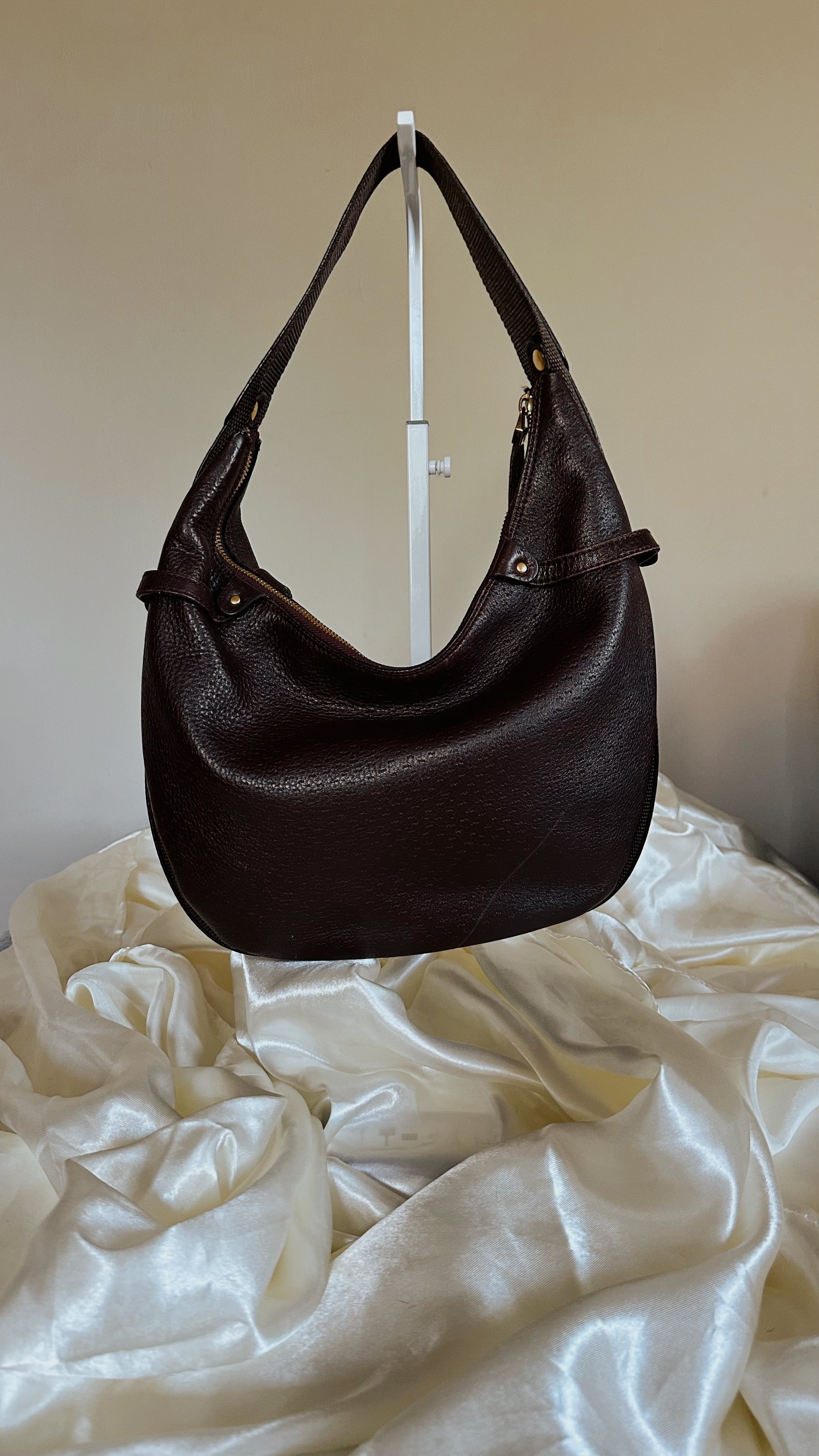 Vintage Salvatore Ferragamo Gancini Leather Hobo Bag | Dark Brown | Made in Italy