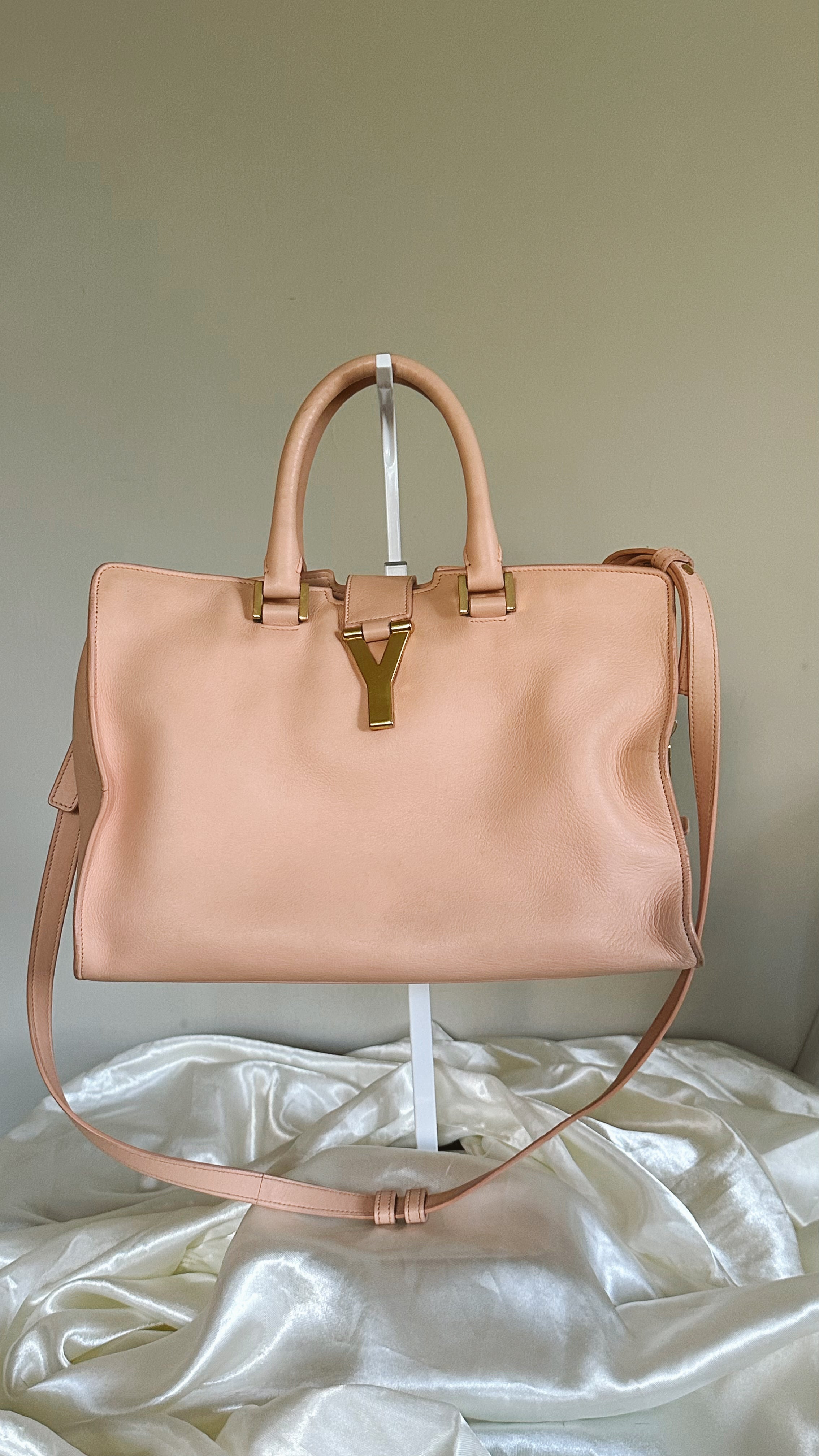 Saint Laurent Pink Y Cabas Top Handle Bag with Shoulder Strap| Made in Italy